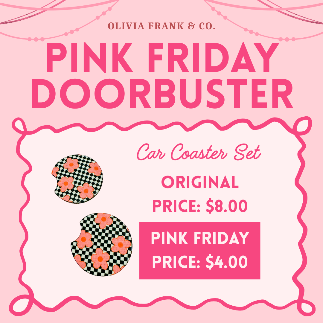 PINK FRIDAY DEAL: Neon Checkered Flower Car Coaster Set