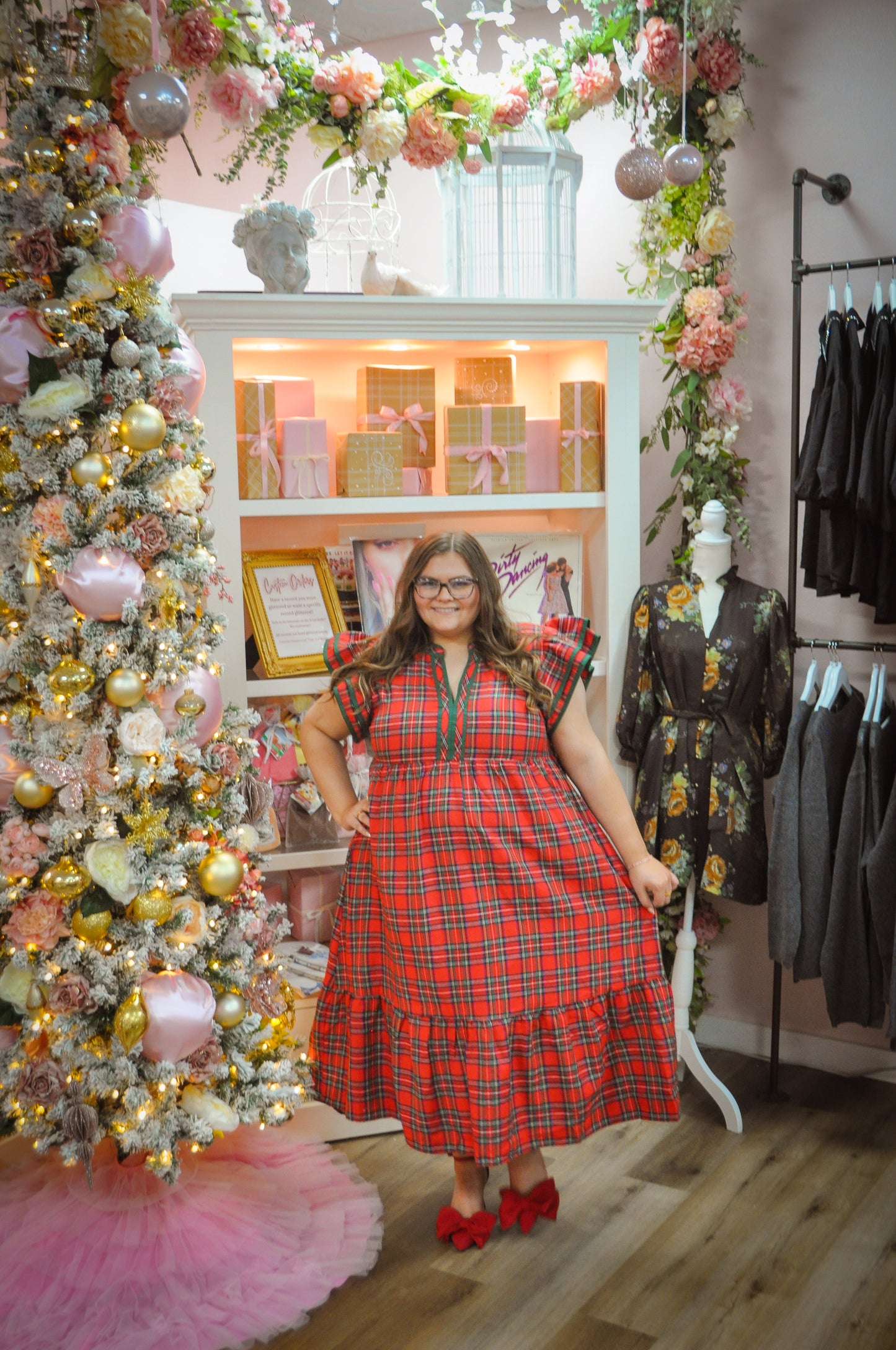 Festive Plaid Midi Dress