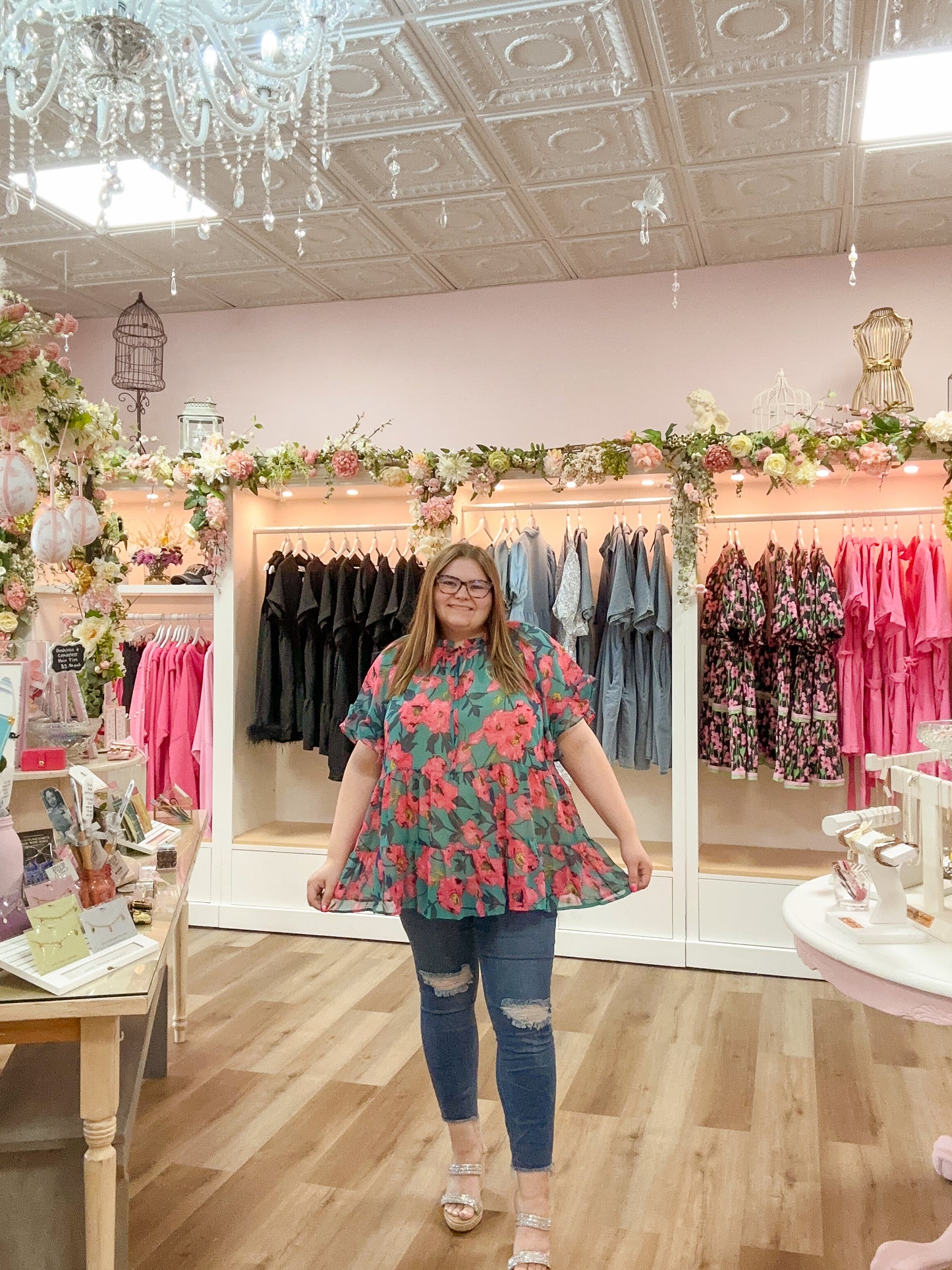 Teal Tania Flower Blouse