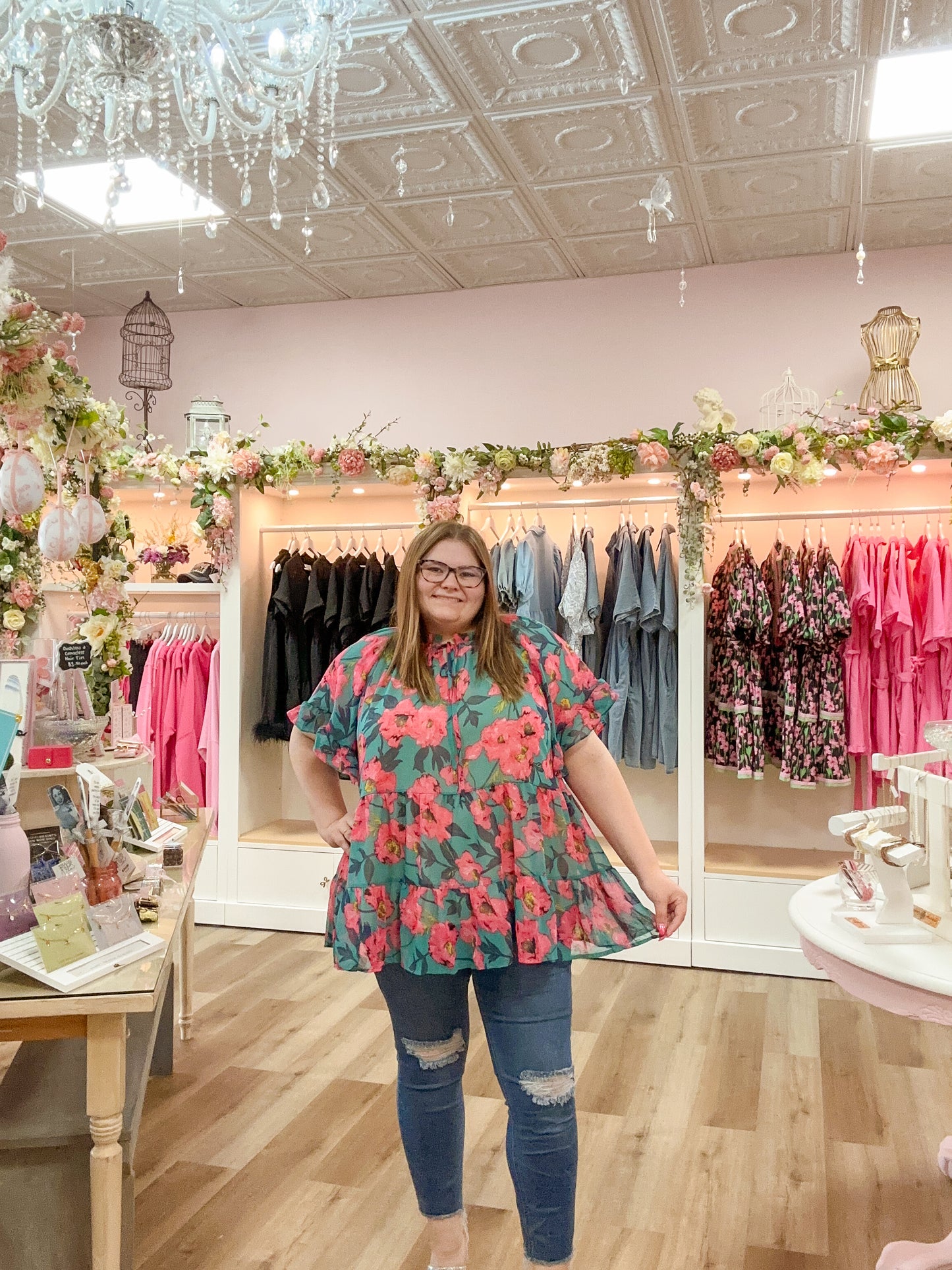 Teal Tania Flower Blouse