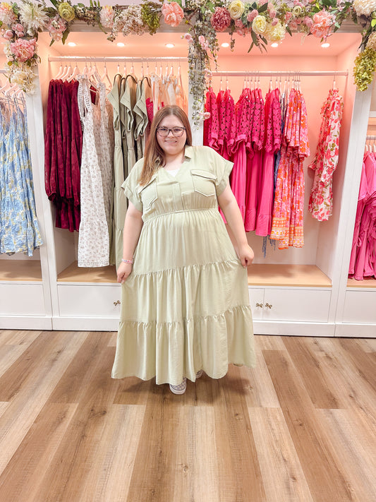 Olive Collared Midi Dress