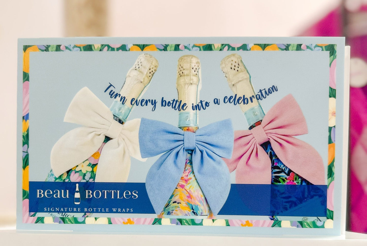 Beau Bottles Blue Linen Bottle Bow - Olivia Frank & Co.