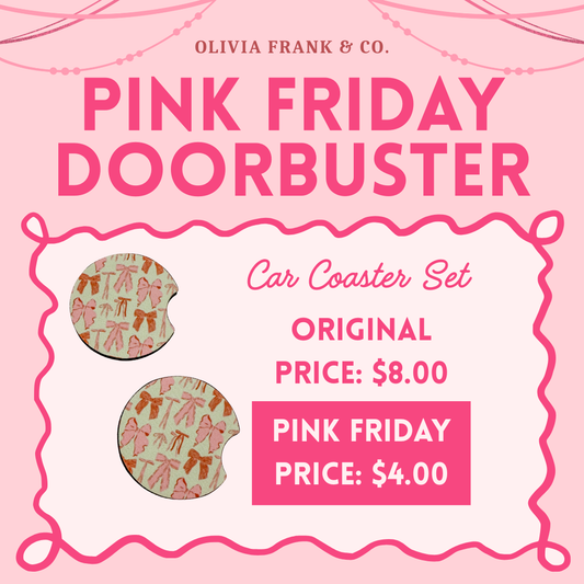 PINK FRIDAY DEAL: Pink Bow Car Coaster Set