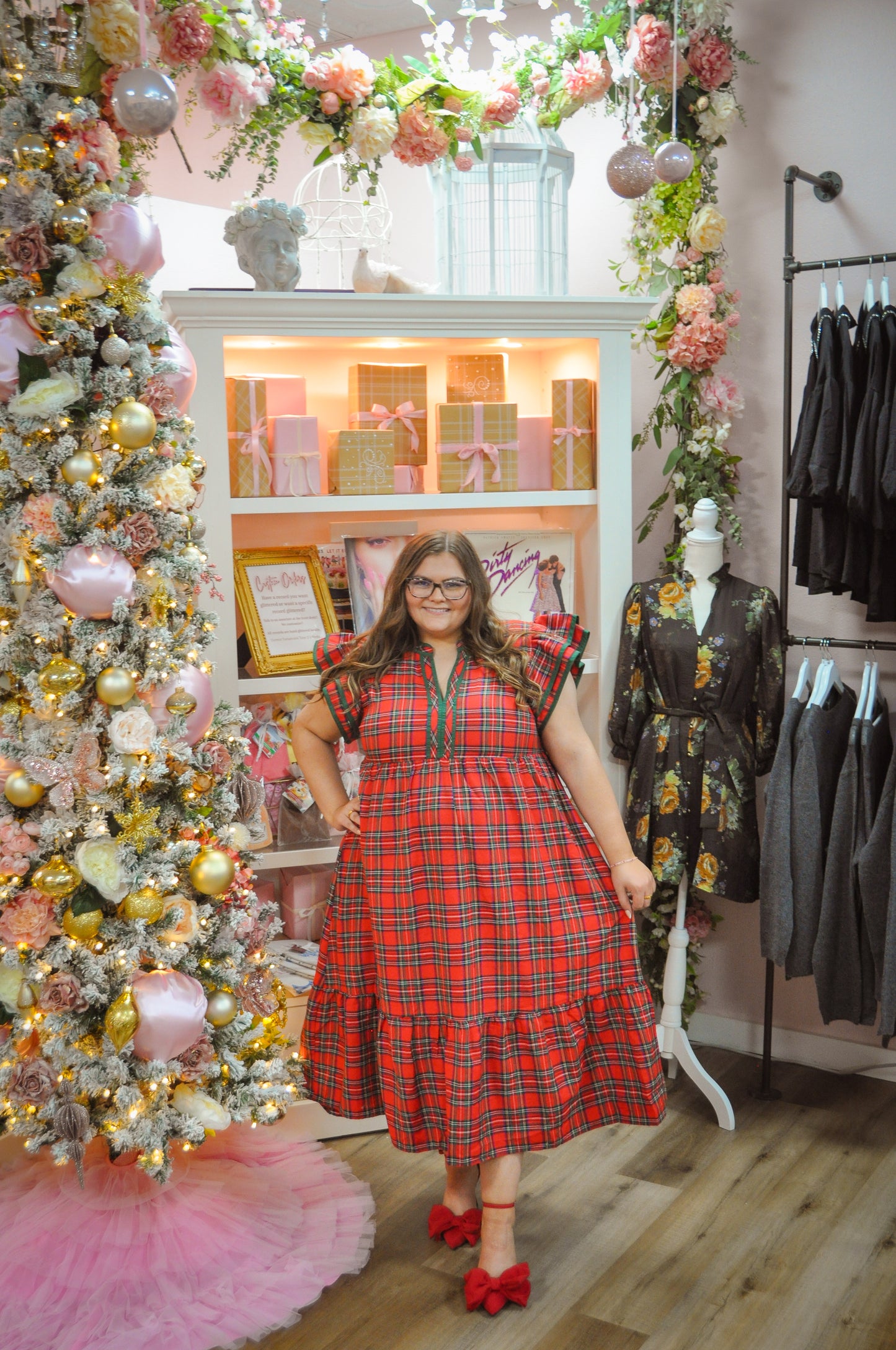 Festive Plaid Midi Dress