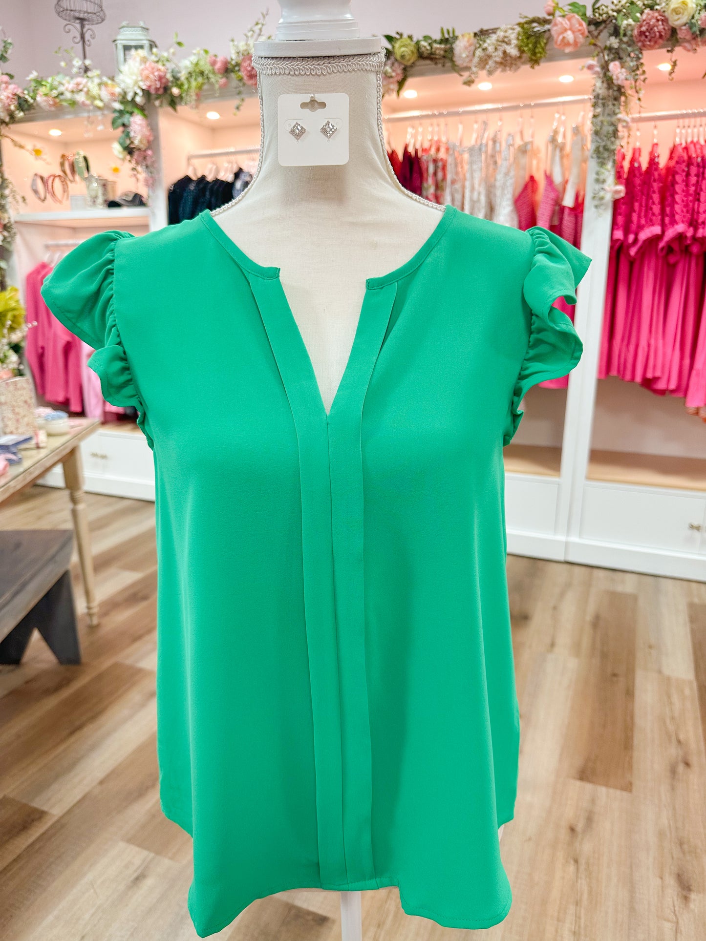 Toni Split Neck Ruffle Blouse