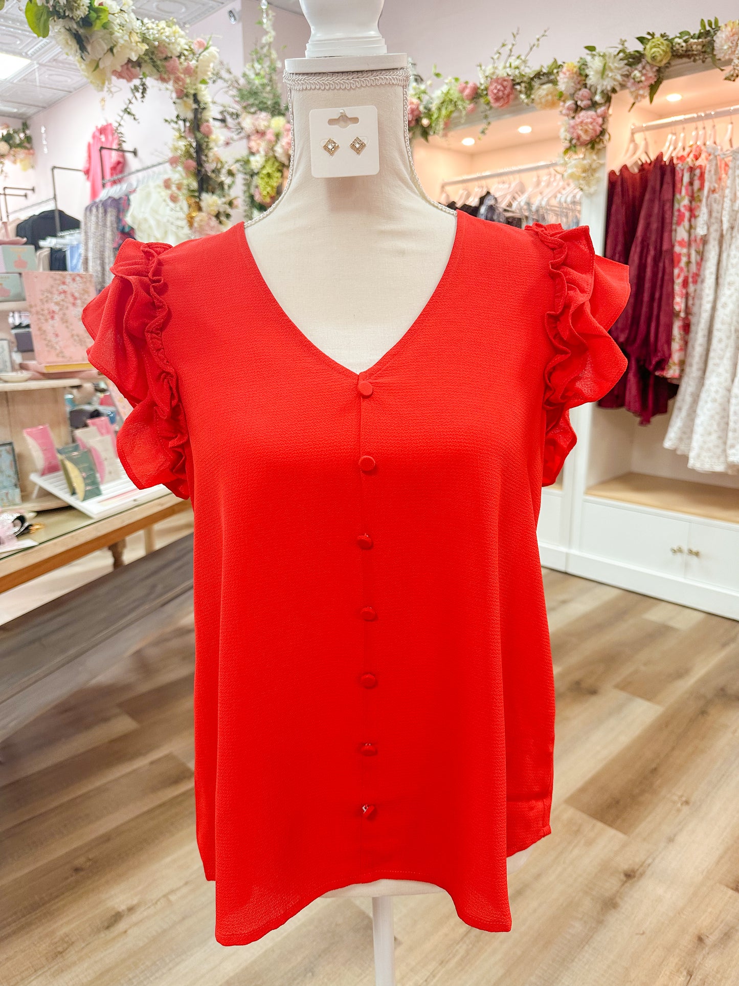 Red Ruffle Sleeve Top