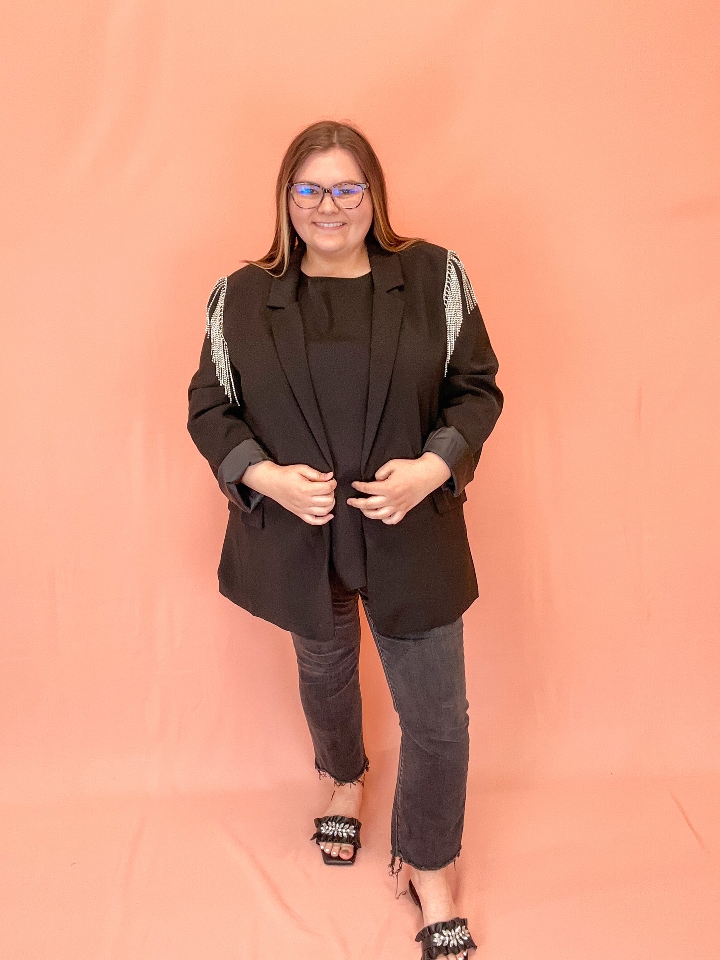 Carrie Rhinestone Fringe Blazer