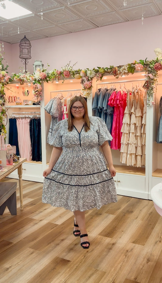 Royal Blue Print Tiered Dress