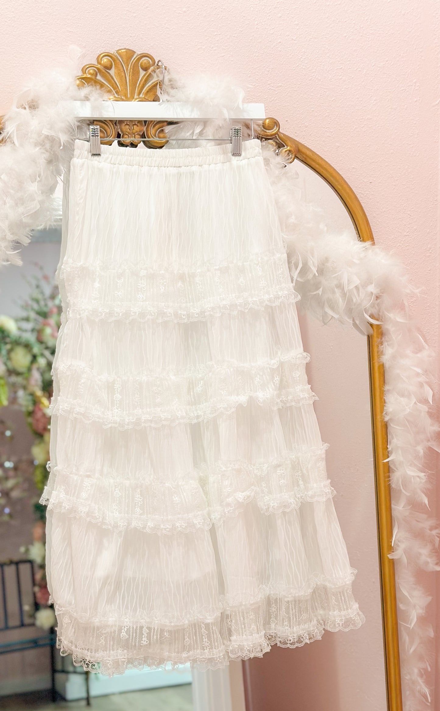 White Lace Tiered Skirt Tulle