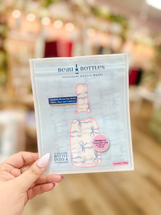 Beau Bottles Blue Bow Prosecco Bottle Wrap - Olivia Frank & Co.