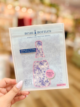 Beau Bottles Blue Floral Prosecco Bottle Wrap - Olivia Frank & Co.