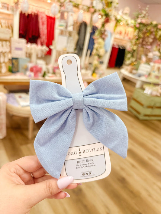 Beau Bottles Blue Linen Bottle Bow - Olivia Frank & Co.
