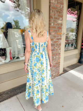 Blue Garden Party Midi Dress - Olivia Frank & Co.