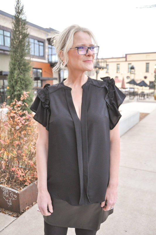 Brooke Black Ruffle Top - Olivia Frank & Co.