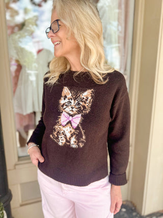 Chocolate Brown Kitten Sweater - Olivia Frank & Co.