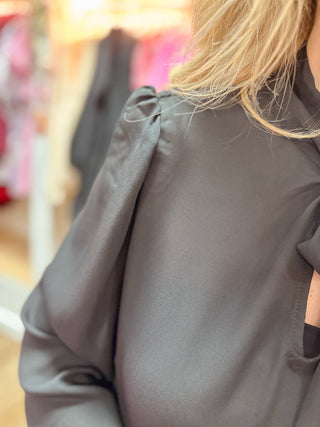 Classic Black Tie Blouse - Olivia Frank & Co.