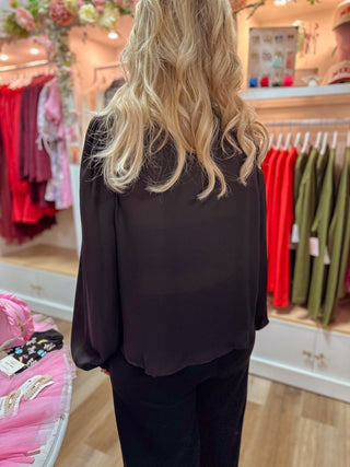 Classic Black Tie Blouse - Olivia Frank & Co.