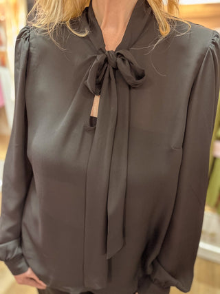 Classic Black Tie Blouse - Olivia Frank & Co.