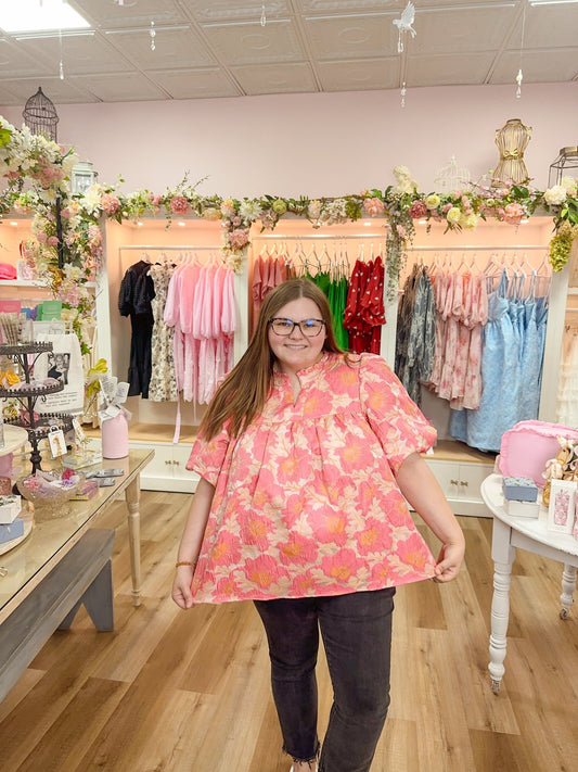 Coral Jacquard Top - Olivia Frank & Co.