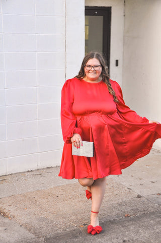 Ruby Romance Satin Dress - Olivia Frank & Co.