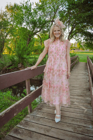 Victoria Floral Tulle Midi Dress - Olivia Frank & Co.