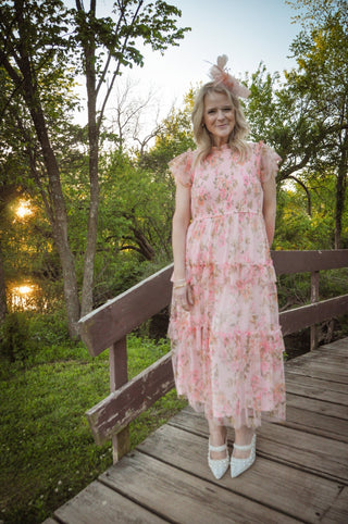 Victoria Floral Tulle Midi Dress - Olivia Frank & Co.