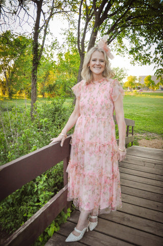 Victoria Floral Tulle Midi Dress - Olivia Frank & Co.