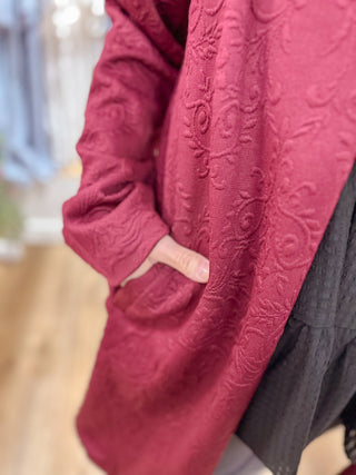 Wine Jacquard Coat - Olivia Frank & Co.
